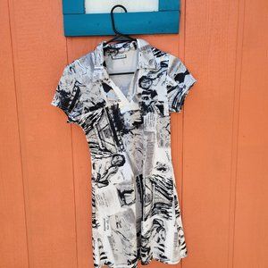 Metallic silver retro mini collared dress